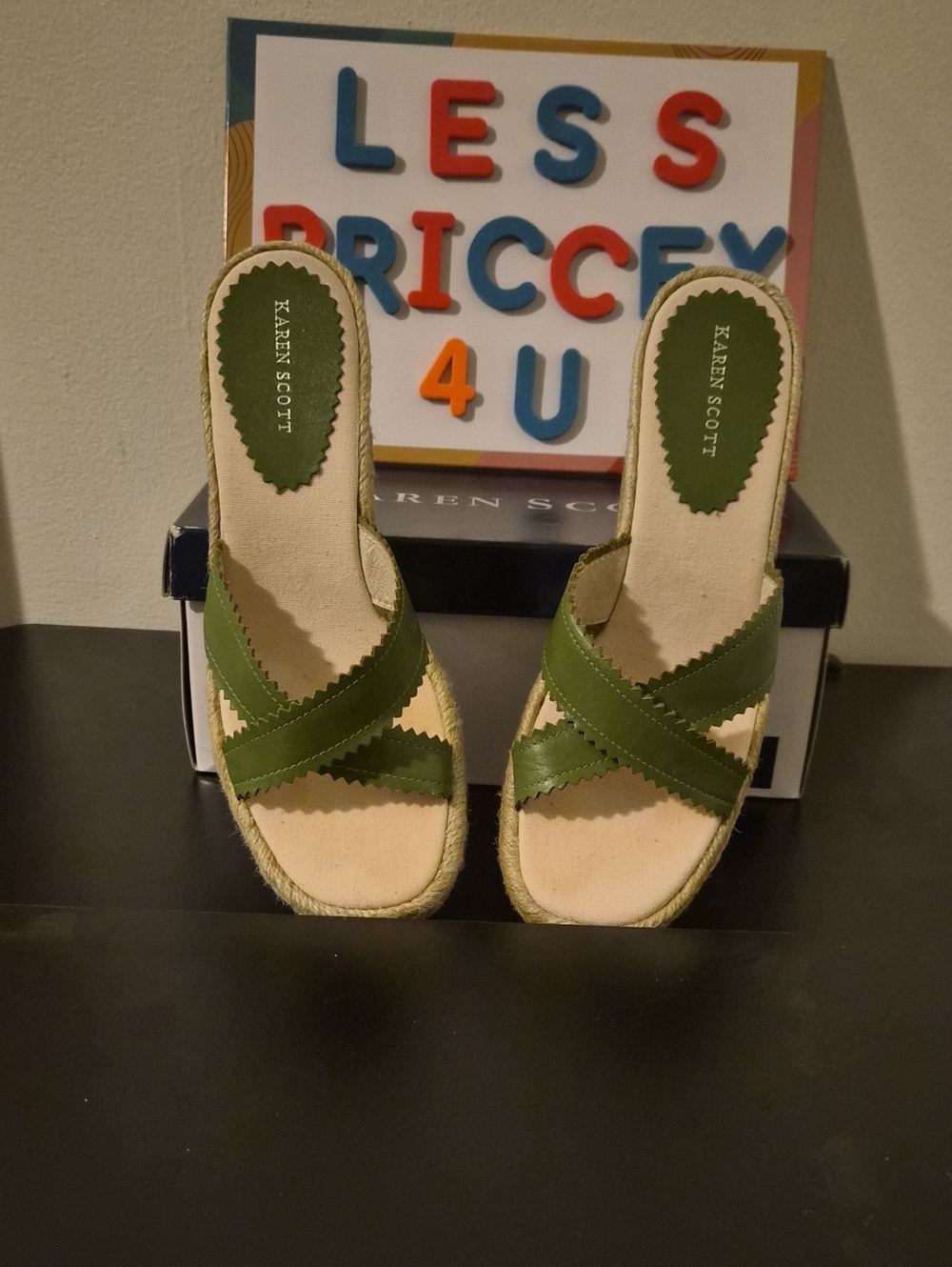 Karen Scott Green Crisscross Espadrille Slide Mules